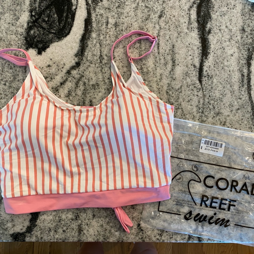 Coral Reef Lounger Top Pink & White Stripe M
